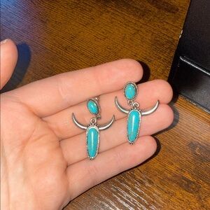 Turquoise bull skull earrings